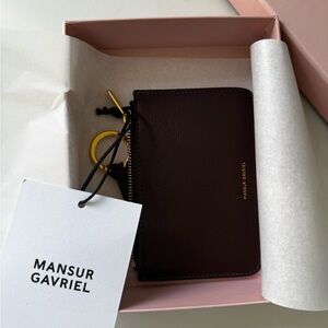 Mansur Gavriel Dark Brown Leather Pouch with Gold Accent